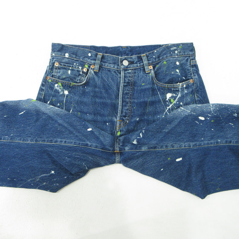 Yohji Yamamoto POUR HOMME | ヨウジヤマモトプールオム 12oz DENIM PAINT SPLATTERED JEANS ペイント加工ボタンフライ デニムパンツ HJ-P95-027 ブルー サイズ：2【三重本店】