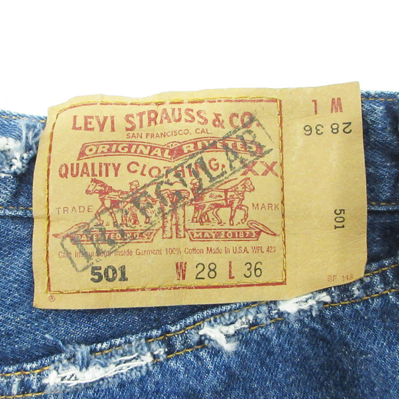 Levi's | リーバイス Lot. 501 90s 米国製 イレギュラー品 ダメージ加工 USED加工ボタンフライ デニムパンツ 42428-3 ブルー インディゴ サイズ：28【三重本店】