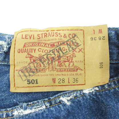 Levi's | リーバイス Lot. 501 90s 米国製 イレギュラー品 ダメージ加工 USED加工ボタンフライ デニムパンツ 42428-3 ブルー インディゴ サイズ：28【三重本店】