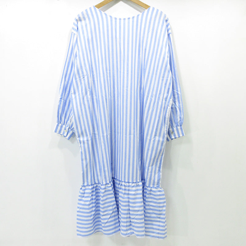 UNMINOU | アンミヌ ストライプシャツワンピース 総柄長袖ワンピース ワンピース NH-016 ブルー×ホワイト サイズ：FreeSize【三重本店】