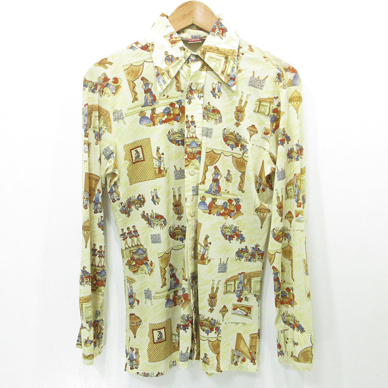 Levi's | リーバイス 総柄長袖シャツ 70's カウボーイ 西部 長袖シャツ ベージュ アイボリー パステルイエロー マルチカラー サイズ：S【三重本店】