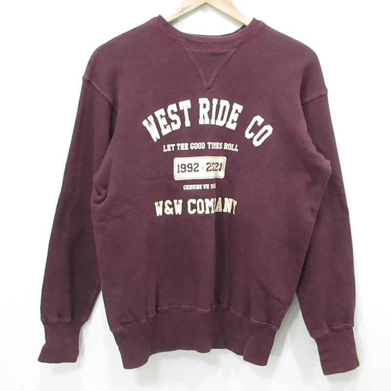 WARE HOUSE | ウェアハウス　ウエアハウス × WESTRIDE ウエストライド 30周年記念 ロゴプリント長袖 スウェット ワインレッド ボルドー パープル系 サイズ：40【三重本店】