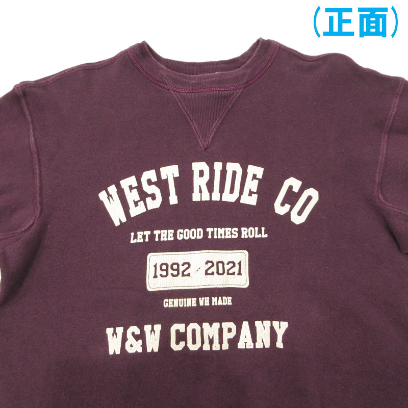 WARE HOUSE | ウェアハウス　ウエアハウス × WESTRIDE ウエストライド 30周年記念 ロゴプリント長袖 スウェット ワインレッド ボルドー パープル系 サイズ：40【三重本店】