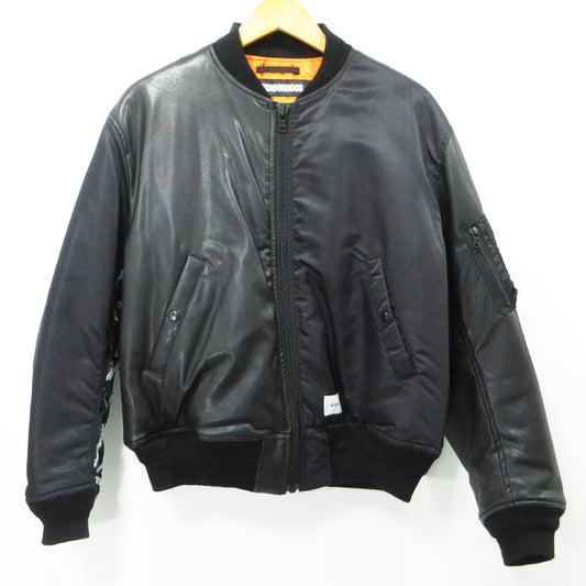 W)TAPS | ダブルタップス × NEIGHBOR HOOD ネイバーフッド W1.VE JACKET 19AW MA-1 切替えロゴワッペン中綿ジャケット ミリタリージャケット 192BRNHD-JKM01S ブラック サイズ：1【三重本店】