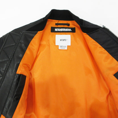 W)TAPS | ダブルタップス × NEIGHBOR HOOD ネイバーフッド W1.VE JACKET 19AW MA-1 切替えロゴワッペン中綿ジャケット ミリタリージャケット 192BRNHD-JKM01S ブラック サイズ：1【三重本店】