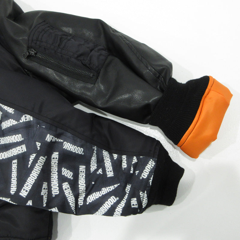 W)TAPS | ダブルタップス × NEIGHBOR HOOD ネイバーフッド W1.VE JACKET 19AW MA-1 切替えロゴワッペン中綿ジャケット ミリタリージャケット 192BRNHD-JKM01S ブラック サイズ：1【三重本店】