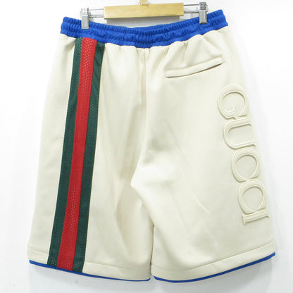 GUCCI | グッチ ネオプレンバスケットボール 23AW シェリーライン ロゴハーフパンツ 裏メッシュ ショートパンツ 752277・XJFS5 ライトベージュ アイボリー サイズ：M【三重本店】