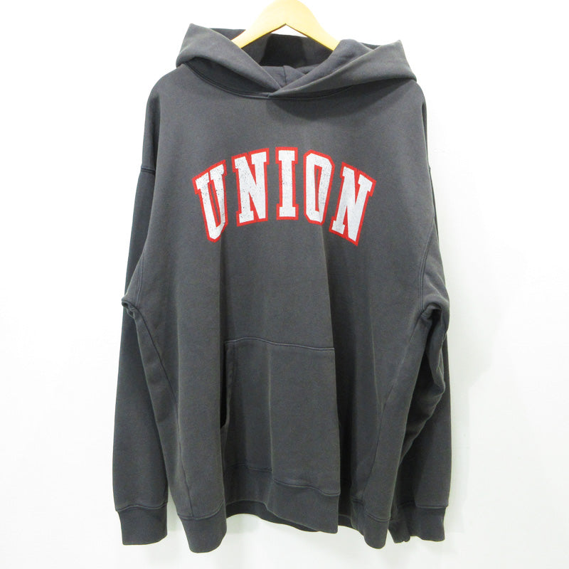 UNION | ユニオン IVY HOODIE アイビーフーディ '25 USED加工ロゴプリント長袖パーカー パーカー KHL-412-030 グレー ブラック系(VINTAGE BLACK) サイズ：XXL【三重本店】