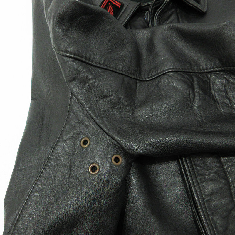 OLD | オールド GVF IMPERCUIR GRAULHET GVF社 フレンチファイヤーマンジャケット 襟刺繍レザージャケット コルビジェ レザー ブラック サイズ：不明【三重本店】