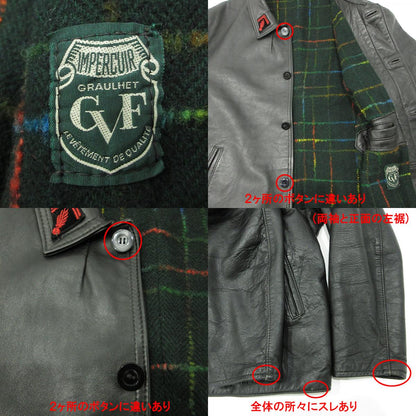 OLD | オールド GVF IMPERCUIR GRAULHET GVF社 フレンチファイヤーマンジャケット 襟刺繍レザージャケット コルビジェ レザー ブラック サイズ：不明【三重本店】