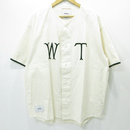 W)TAPS | ダブルタップス LEAGUE SS リーグSS ロゴワッペン半袖ゲームシャツ 半袖シャツ 241TQDT-SHM05 ホワイト アイボリー 生成り サイズ：4【三重本店】