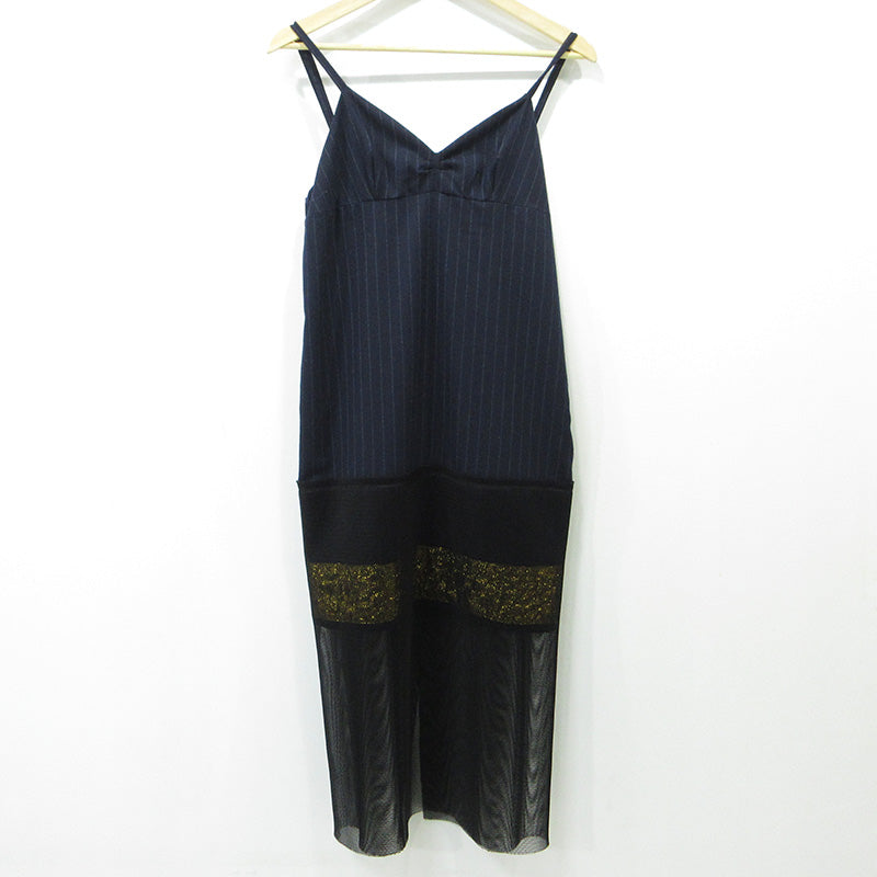 DRIES VAN NOTEN | ドリスヴァンノッテン 総柄切替えキャミワンピース ストライプ柄 ワンピース ネイビー×ブラック サイズ：36【三重本店】