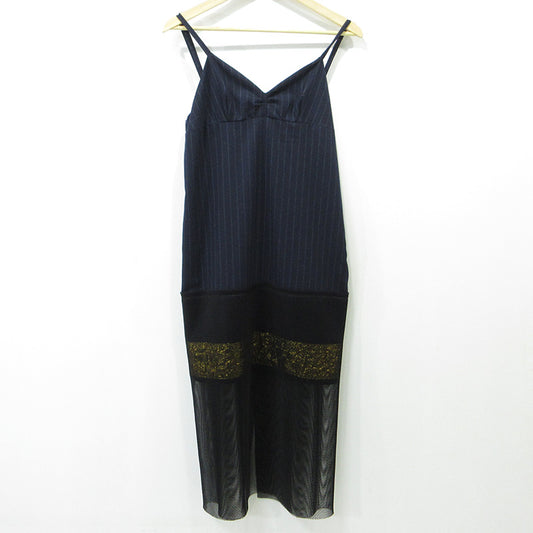 DRIES VAN NOTEN | ドリスヴァンノッテン 総柄切替えキャミワンピース ストライプ柄 ワンピース ネイビー×ブラック サイズ：36【三重本店】