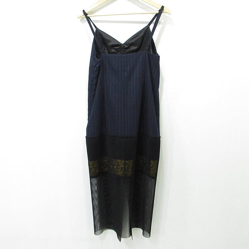 DRIES VAN NOTEN | ドリスヴァンノッテン 総柄切替えキャミワンピース ストライプ柄 ワンピース ネイビー×ブラック サイズ：36【三重本店】