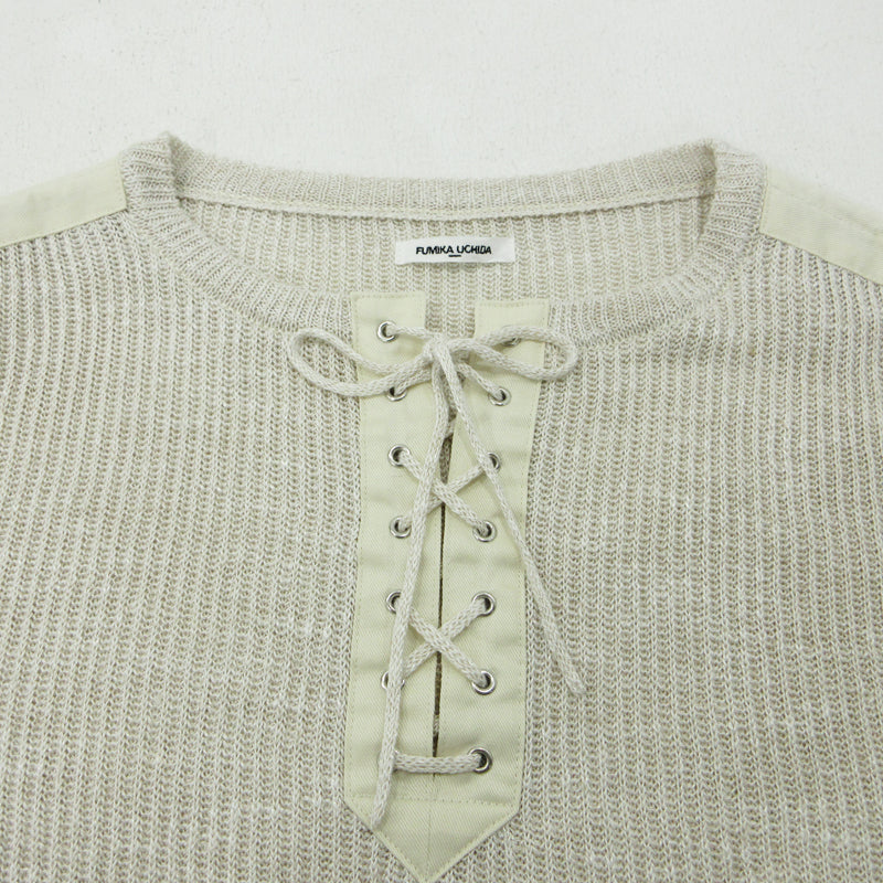 FUMIE TANAKA | フミエ タナカ KNITTED LINEN LACE-UP LONG SLEEVE ニット FU-V-KT003 ベージュ【三重本店】