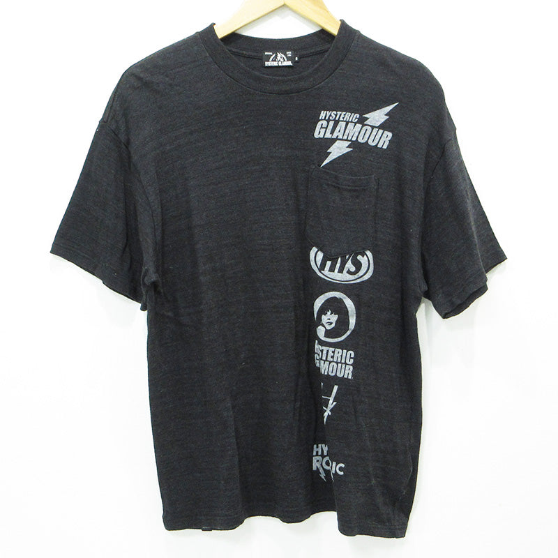 HYSTERIC GLAMOUR | ヒステリックグラマー 胸ポケット付きロゴプリント半袖Tシャツ 半袖Ｔシャツ 02201CT27 ブラック サイズ：S【三重本店】