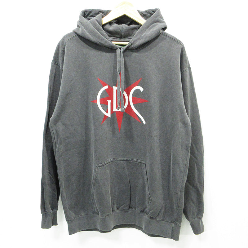 GDC | ジーディーシー Melancholic Hoodie メランコリックフーディ USED加工ロゴプリント長袖パーカー ダメージ加工 パーカー GD0208 グレー ブラック系 サイズ：L【三重本店】