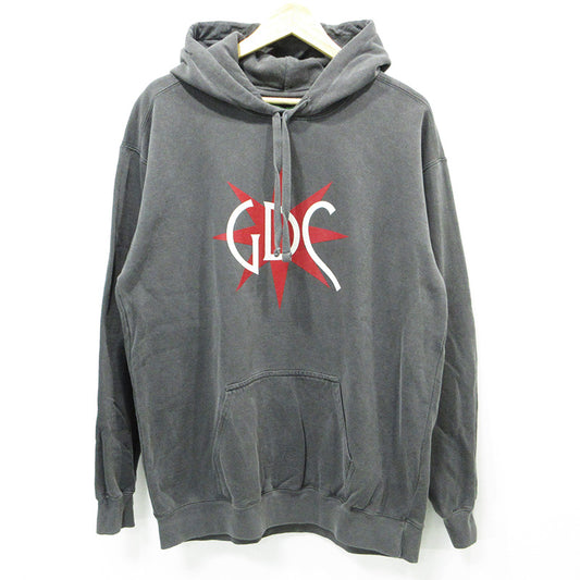 GDC | ジーディーシー Melancholic Hoodie メランコリックフーディ USED加工ロゴプリント長袖パーカー ダメージ加工 パーカー GD0208 グレー ブラック系 サイズ：L【三重本店】