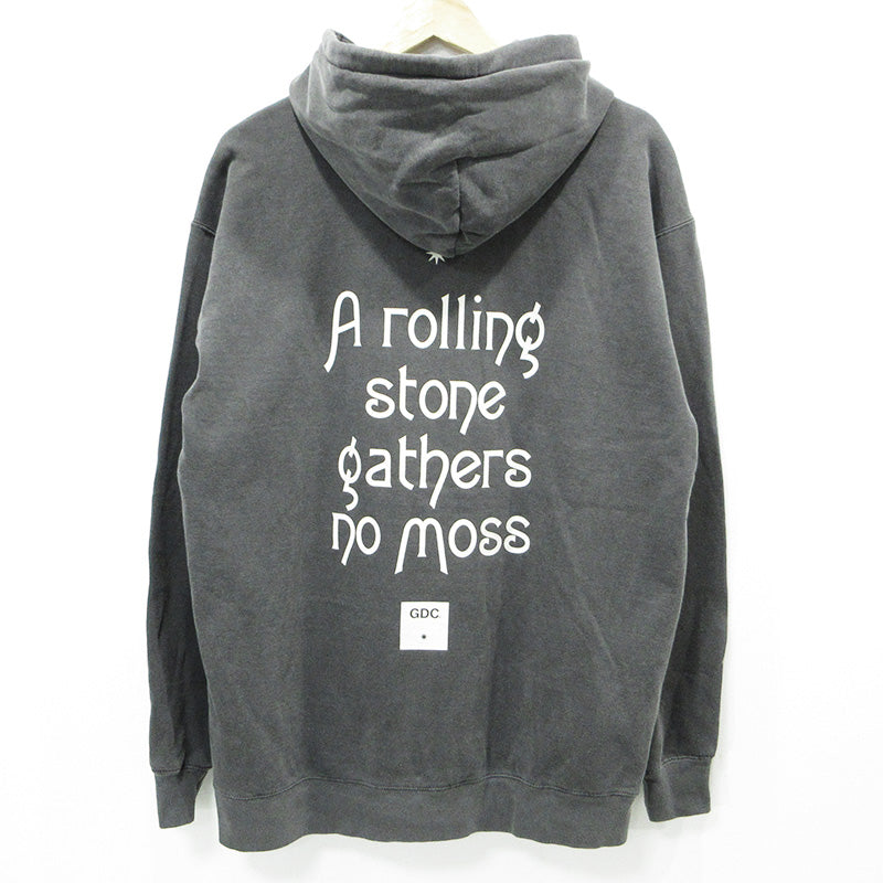 GDC | ジーディーシー Melancholic Hoodie メランコリックフーディ USED加工ロゴプリント長袖パーカー ダメージ加工 パーカー GD0208 グレー ブラック系 サイズ：L【三重本店】