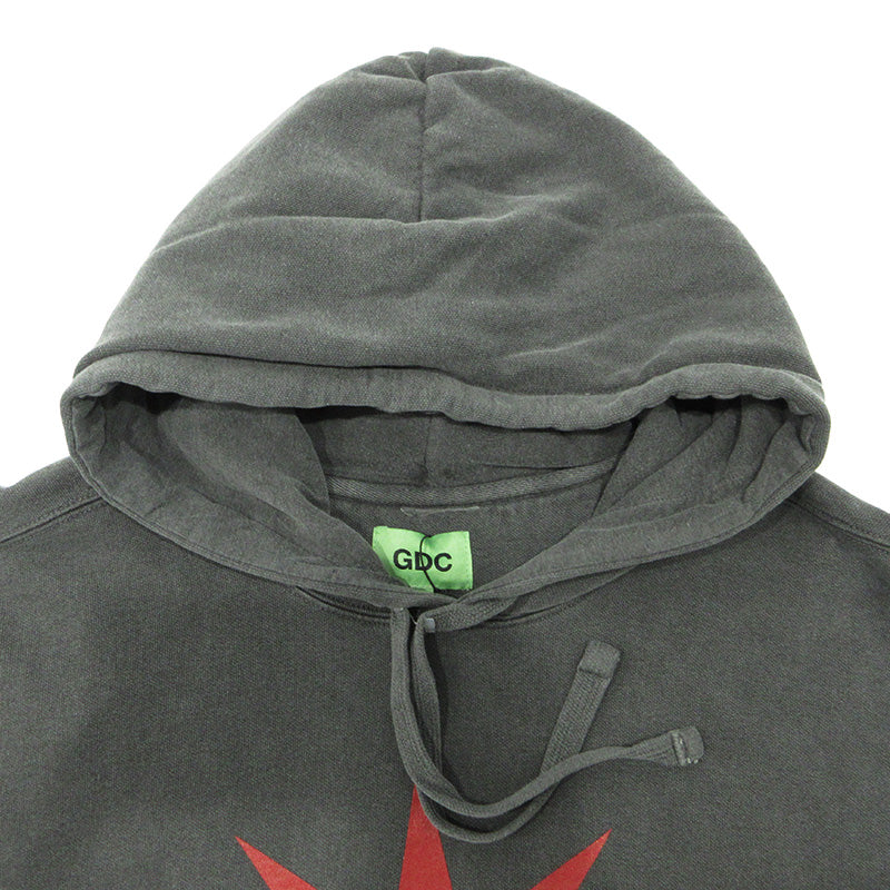 GDC | ジーディーシー Melancholic Hoodie メランコリックフーディ USED加工ロゴプリント長袖パーカー ダメージ加工 パーカー GD0208 グレー ブラック系 サイズ：L【三重本店】