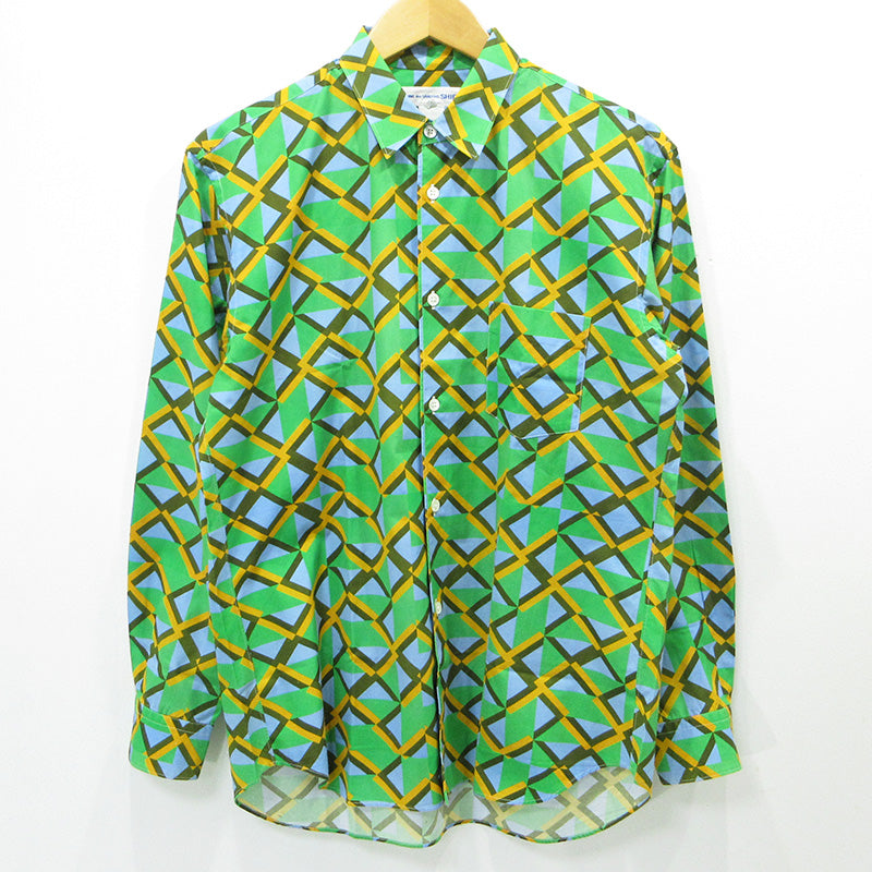 COMME des GARCONS SHIRT | コムデギャルソンシャツ × Kari Benjamin カールベンジャミン 総柄長袖シャツ 幾何学模様 長袖シャツ S28032 グリーン サイズ：S【三重本店】