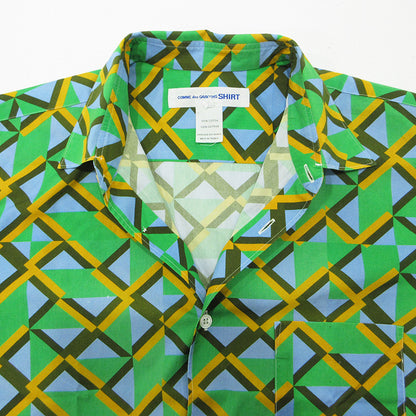 COMME des GARCONS SHIRT | コムデギャルソンシャツ × Kari Benjamin カールベンジャミン 総柄長袖シャツ 幾何学模様 長袖シャツ S28032 グリーン サイズ：S【三重本店】