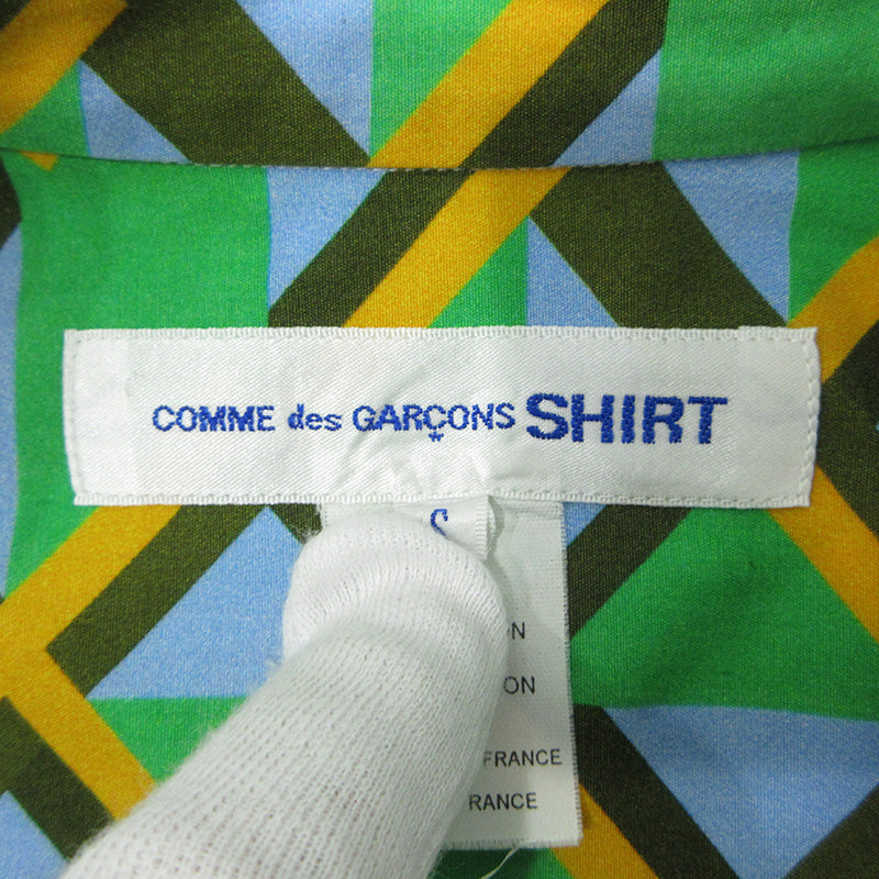 COMME des GARCONS SHIRT | コムデギャルソンシャツ × Kari Benjamin カールベンジャミン 総柄長袖シャツ 幾何学模様 長袖シャツ S28032 グリーン サイズ：S【三重本店】