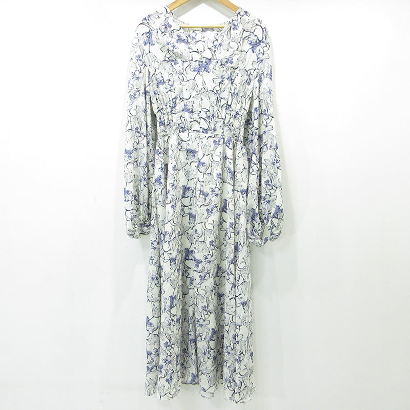 FRAY I.D | フレイアイディー 花柄Vネック長袖ワンピース 総柄 ワンピース FWFO235902 ホワイト×ブルー【三重本店】