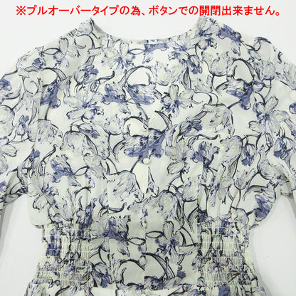 FRAY I.D | フレイアイディー 花柄Vネック長袖ワンピース 総柄 ワンピース FWFO235902 ホワイト×ブルー【三重本店】