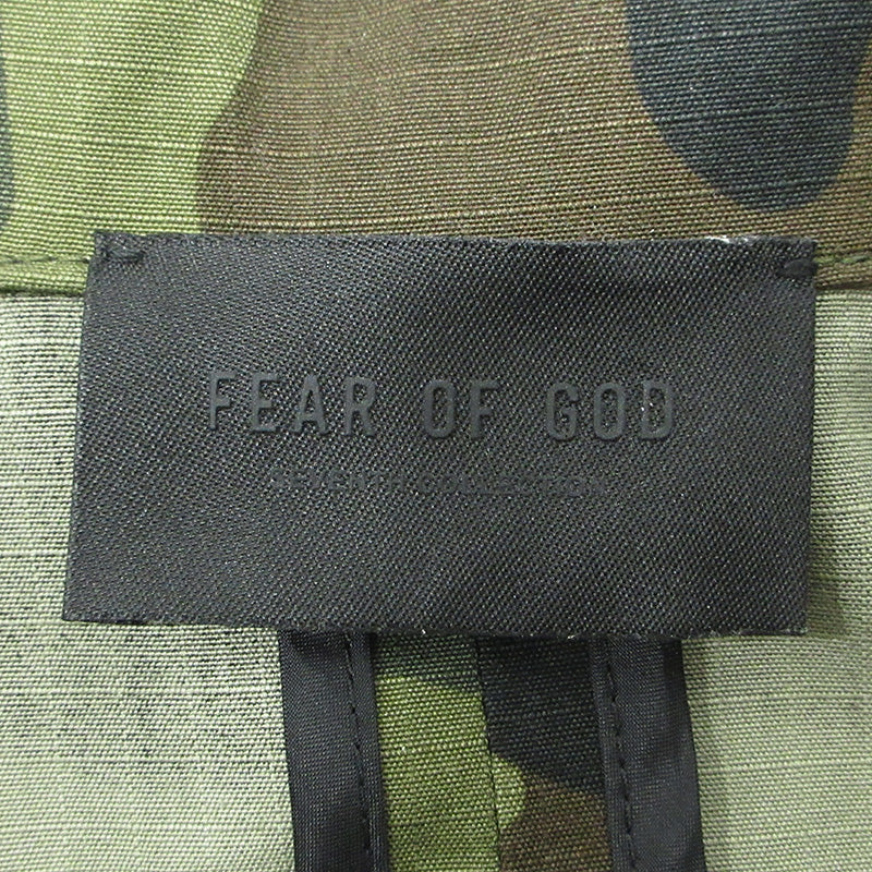 FEAR OF GOD | フィアオブゴッド 7TH COLLECTION Camo Print Military Coat 7周年コレクション カモプリントミリタリーコート 総柄ミリタリージャケット 迷彩柄 ミリタリージャケット FG30-050 カーキグリーン(CMO) マルチカラー サイズ：XS【三重本店】