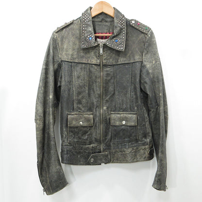 GOLDEN GOOSE DELUXE BRAND | ゴールデングースデラックスブランド USED加工スタッズ付シープスキンレザージャケット ダメージ加工 レザー G21U532.A4 グレー ブラック系 サイズ：XS【三重本店】