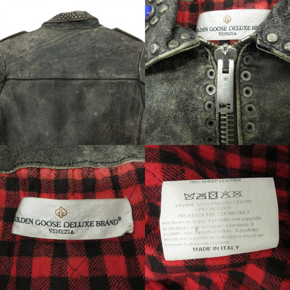 GOLDEN GOOSE DELUXE BRAND | ゴールデングースデラックスブランド USED加工スタッズ付シープスキンレザージャケット ダメージ加工 レザー G21U532.A4 グレー ブラック系 サイズ：XS【三重本店】