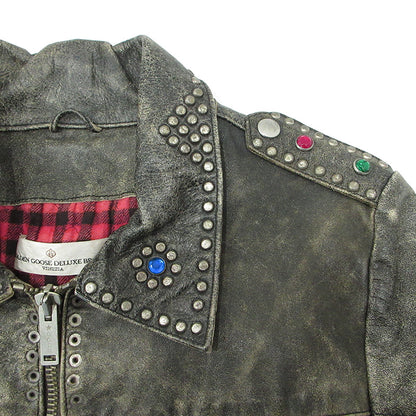 GOLDEN GOOSE DELUXE BRAND | ゴールデングースデラックスブランド USED加工スタッズ付シープスキンレザージャケット ダメージ加工 レザー G21U532.A4 グレー ブラック系 サイズ：XS【三重本店】