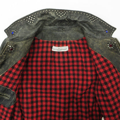 GOLDEN GOOSE DELUXE BRAND | ゴールデングースデラックスブランド USED加工スタッズ付シープスキンレザージャケット ダメージ加工 レザー G21U532.A4 グレー ブラック系 サイズ：XS【三重本店】