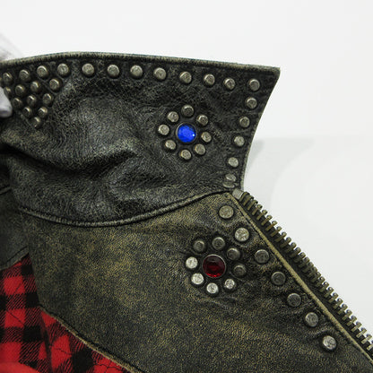 GOLDEN GOOSE DELUXE BRAND | ゴールデングースデラックスブランド USED加工スタッズ付シープスキンレザージャケット ダメージ加工 レザー G21U532.A4 グレー ブラック系 サイズ：XS【三重本店】
