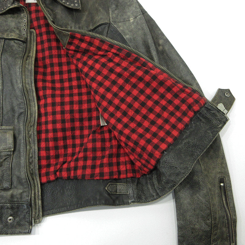 GOLDEN GOOSE DELUXE BRAND | ゴールデングースデラックスブランド USED加工スタッズ付シープスキンレザージャケット ダメージ加工 レザー G21U532.A4 グレー ブラック系 サイズ：XS【三重本店】