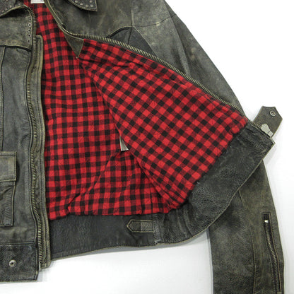 GOLDEN GOOSE DELUXE BRAND | ゴールデングースデラックスブランド USED加工スタッズ付シープスキンレザージャケット ダメージ加工 レザー G21U532.A4 グレー ブラック系 サイズ：XS【三重本店】