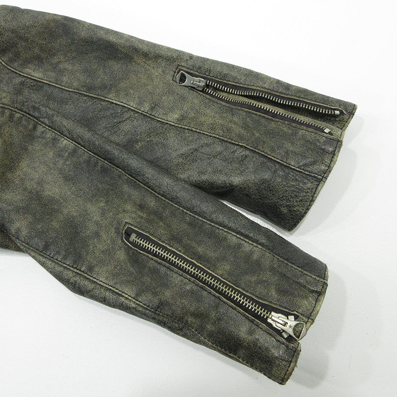 GOLDEN GOOSE DELUXE BRAND | ゴールデングースデラックスブランド USED加工スタッズ付シープスキンレザージャケット ダメージ加工 レザー G21U532.A4 グレー ブラック系 サイズ：XS【三重本店】