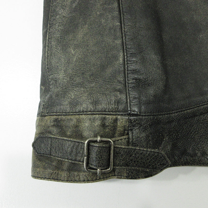 GOLDEN GOOSE DELUXE BRAND | ゴールデングースデラックスブランド USED加工スタッズ付シープスキンレザージャケット ダメージ加工 レザー G21U532.A4 グレー ブラック系 サイズ：XS【三重本店】