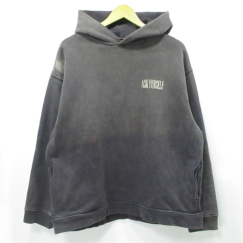 ASKYURSELF | アスクユアセルフ USED加工プリント長袖パーカー ダメージ加工 パーカー グレー サイズ：M【三重本店】