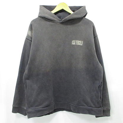 ASKYURSELF | アスクユアセルフ USED加工プリント長袖パーカー ダメージ加工 パーカー グレー サイズ：M【三重本店】