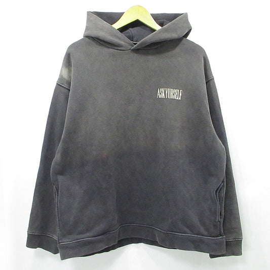 ASKYURSELF | アスクユアセルフ USED加工プリント長袖パーカー ダメージ加工 パーカー グレー サイズ：M【三重本店】