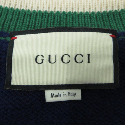 GUCCI | グッチ Vネックカレッジワッペン付き ニット 575504-XKATG ネイビー×レッド サイズ：L【三重本店】
