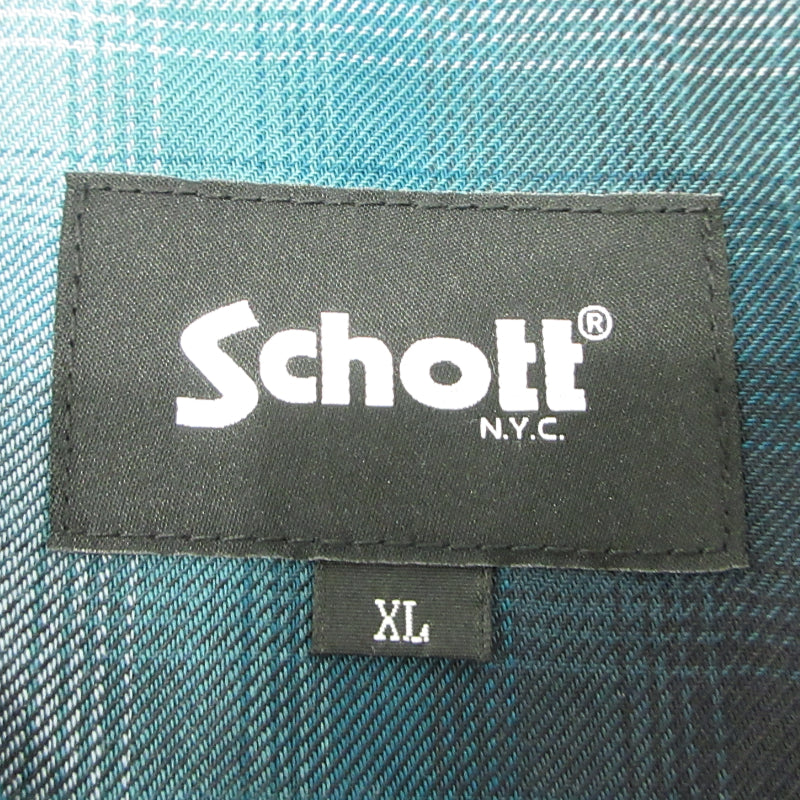 schott | ショット OMBRE LS SHIRT オンブレ チェック シャツ 長袖シャツ 782-5120002 グリーン サイズ：XL【三重本店】