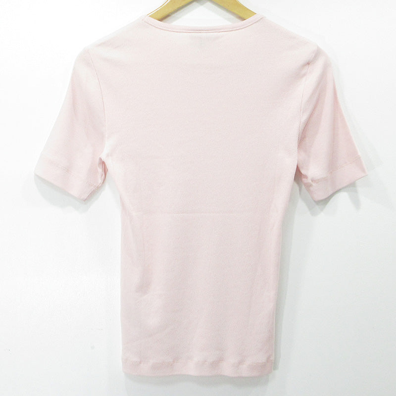 GANNI | ガニー Soft Cotton Rib Sleeve T ソフトコットンリブスリーブ半袖Tシャツ ロゴ刺繍 半袖Ｔシャツ T4015 ピンク サイズ：M【三重本店】