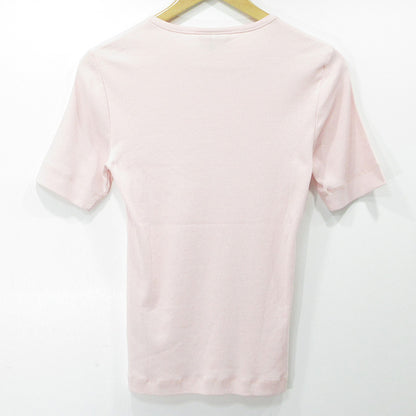 GANNI | ガニー Soft Cotton Rib Sleeve T ソフトコットンリブスリーブ半袖Tシャツ ロゴ刺繍 半袖Ｔシャツ T4015 ピンク サイズ：M【三重本店】
