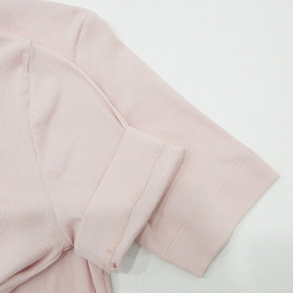 GANNI | ガニー Soft Cotton Rib Sleeve T ソフトコットンリブスリーブ半袖Tシャツ ロゴ刺繍 半袖Ｔシャツ T4015 ピンク サイズ：M【三重本店】