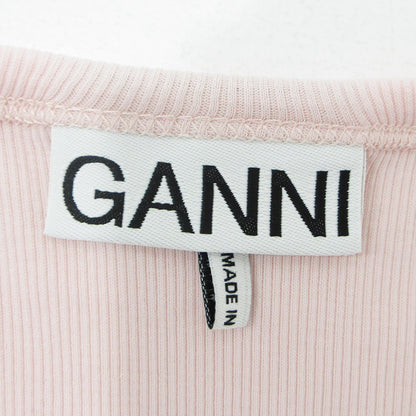 GANNI | ガニー Soft Cotton Rib Sleeve T ソフトコットンリブスリーブ半袖Tシャツ ロゴ刺繍 半袖Ｔシャツ T4015 ピンク サイズ：M【三重本店】