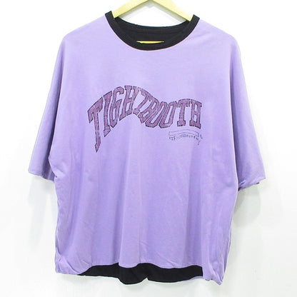 TIGHTBOOTH PRODUCTION | タイトブースプロダクション USED加工リバーシブル半袖Tシャツ ロゴプリント×胸ポケット ダメージ加工 半袖Ｔシャツ ブラック×パープル サイズ：M【三重本店】
