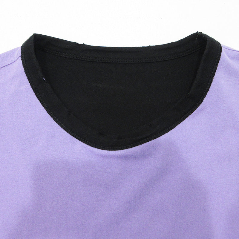 TIGHTBOOTH PRODUCTION | タイトブースプロダクション USED加工リバーシブル半袖Tシャツ ロゴプリント×胸ポケット ダメージ加工 半袖Ｔシャツ ブラック×パープル サイズ：M【三重本店】